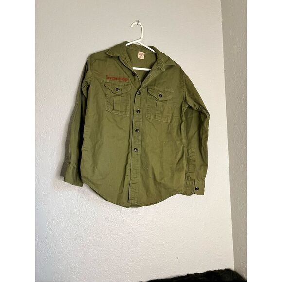Vintage 40s 50s Sanforized Boy Scout Uniform Shirt  M Patch BSA - Picture 1 of 6
